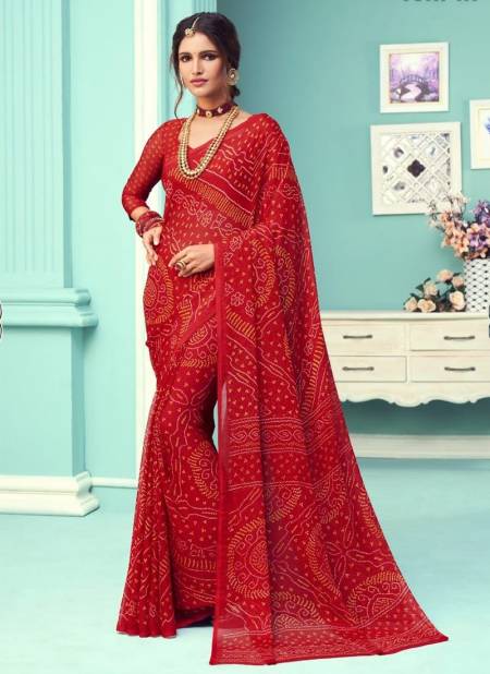 Dark Red Colour STAR CHIFFON 67TH EDITION Ruchi New daily Wear Chiffon Bandhni Saree Collection 12803 B